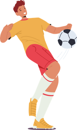 El jugador de fútbol golpeó la pelota con la rodilla  Ilustración