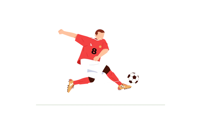 Jugador de fútbol haciendo tiro de volea  Ilustración