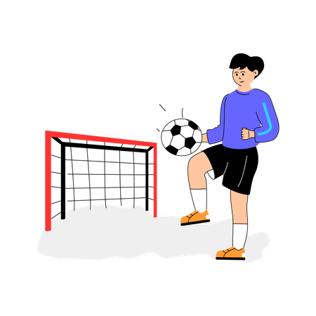 Jugador de fútbol jugando con un balón de fútbol  Ilustración