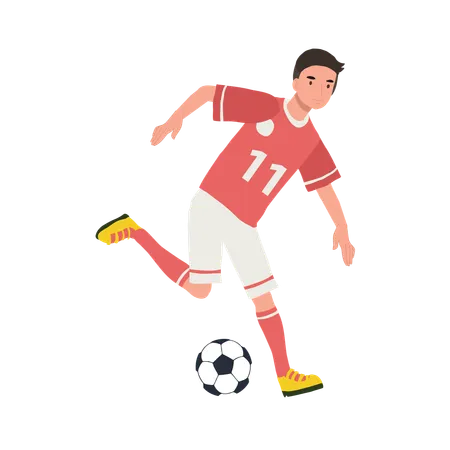 Jugador de fútbol pateando la pelota  Ilustración