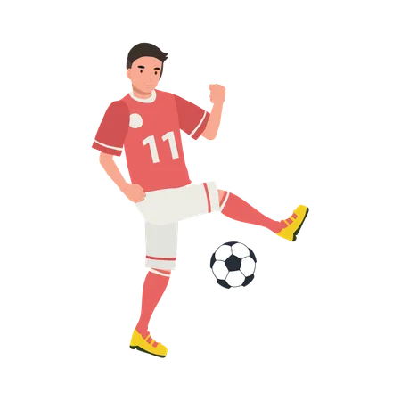 Jugador de fútbol pateando la pelota  Ilustración