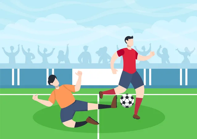 Jugador de fútbol atacando a otro jugador en partido  Ilustración