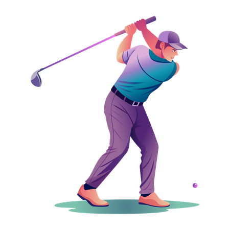 Jugador de golf que muestra un golpe de swing de golf  Ilustración