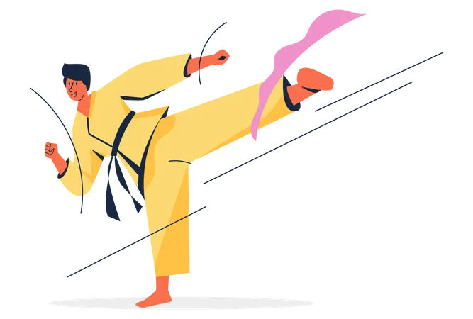 Jugador de judo masculino pateando  Ilustración