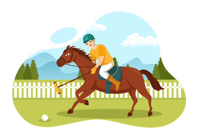 Jugador de polo montando a caballo  Ilustración