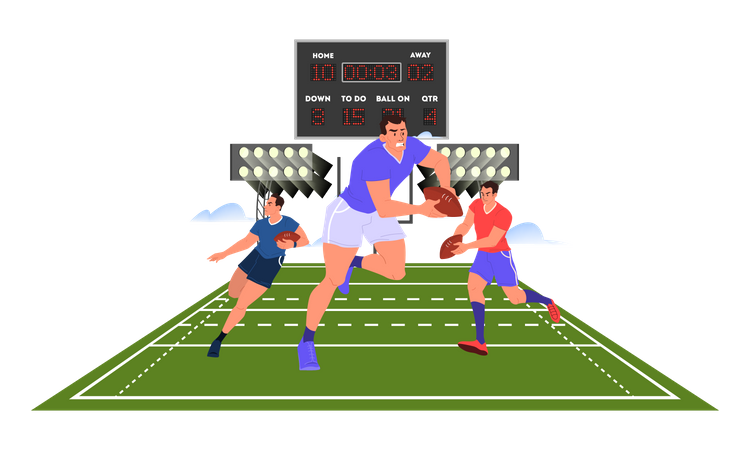 Jugador de rugby corriendo con una pelota  Ilustración