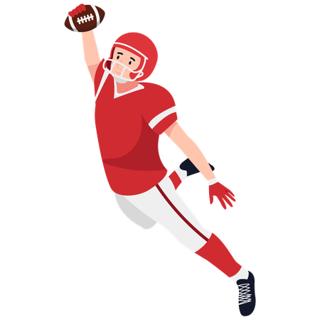 Jugador de rugby saltando con una pelota  Ilustración