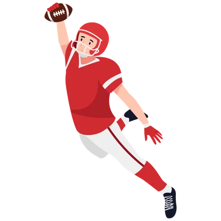 Jugador de rugby saltando con una pelota  Ilustración