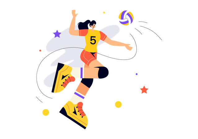 Jugador de voleibol jugando un partido  Ilustración