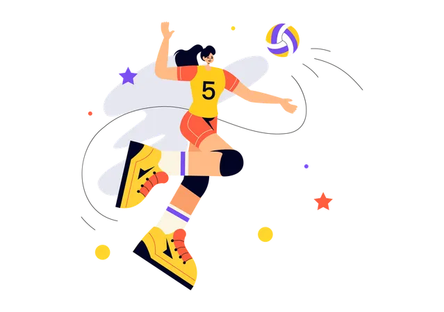 Jugador de voleibol jugando un partido  Ilustración