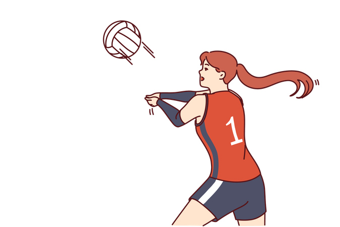 Jugador de voleibol mujer lanza pelota  Ilustración