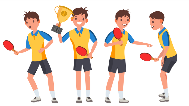 Jugador de tenis de mesa joven con gesto ganador  Ilustración