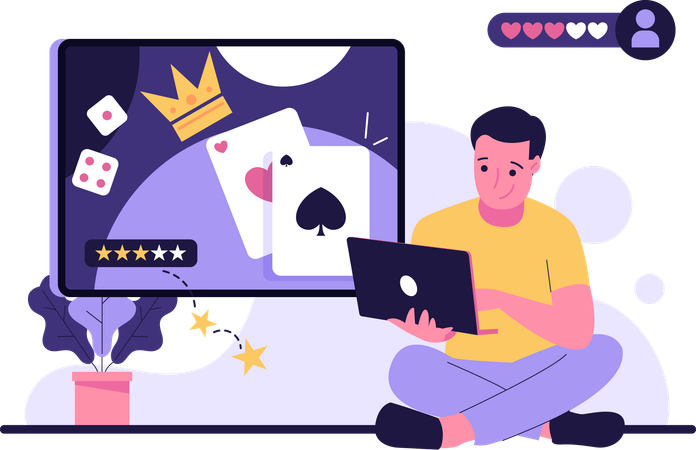 Jugador que juega al póquer en línea  Ilustración