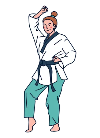 Jugadora de Karate haciendo práctica  Ilustración