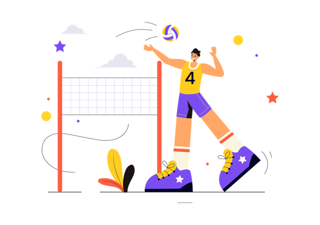 Jugador de voleibol compite en un partido  Ilustración