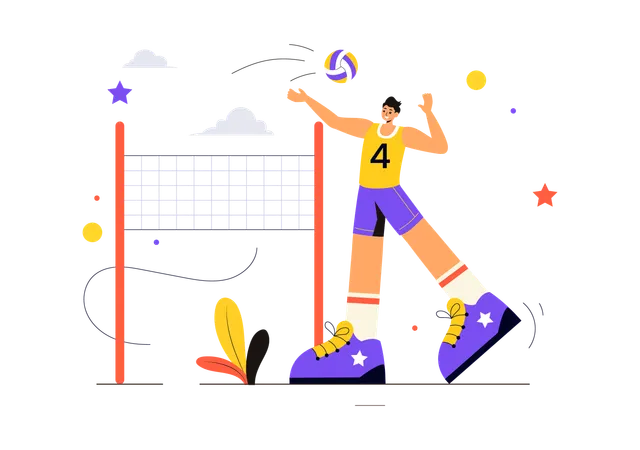 Jugador de voleibol compite en un partido  Ilustración