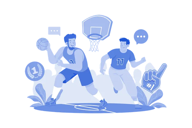 Jugadores de baloncesto en la cancha  Ilustración