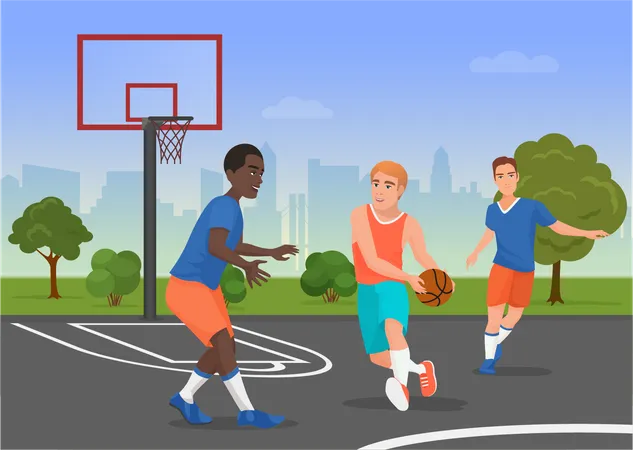Jugadores de baloncesto en la cancha  Ilustración