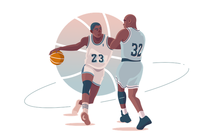 Jugadores de baloncesto jugando baloncesto  Ilustración