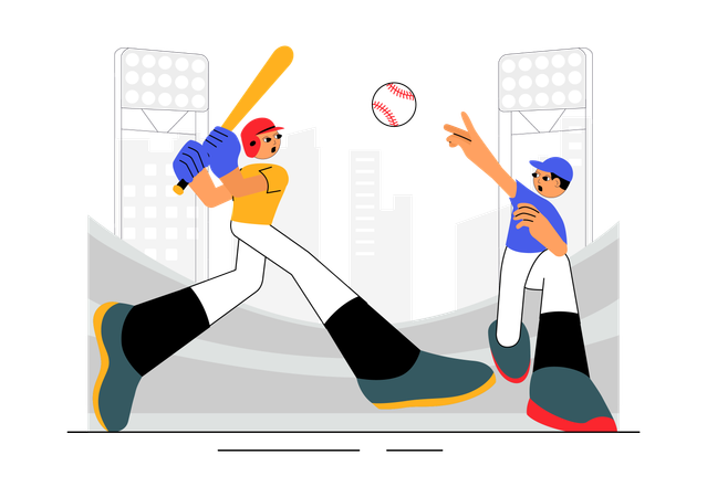 Jugadores de béisbol jugando un partido  Ilustración