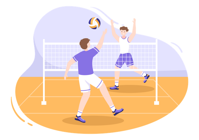 Jugadores de voleibol jugando voleibol  Ilustración