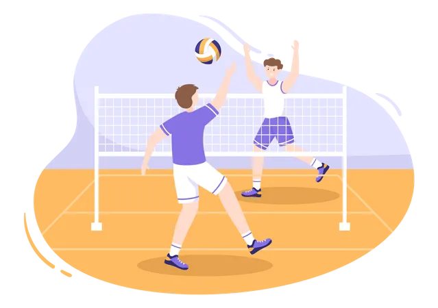 Jugadores de voleibol jugando voleibol  Ilustración