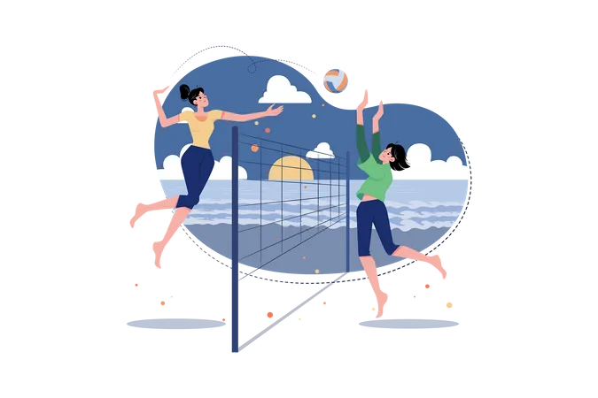 Jugadores de voleibol jugando voleibol en el suelo  Ilustración