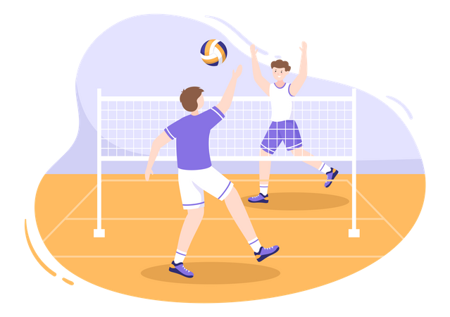 Jugadores de voleibol jugando voleibol  Ilustración
