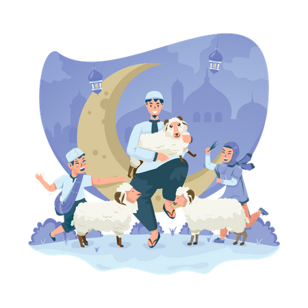 Jugar con ovejas  Ilustración