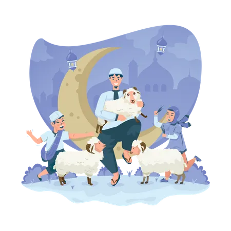 Jugar con ovejas  Ilustración