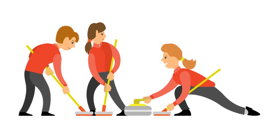 Equipo practicando deportes de curling  Ilustración