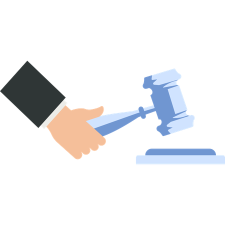 Juge avec un marteau en bois rendant la justice  Illustration