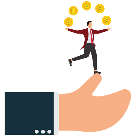 ビジネスマンが両手で金貨をジャグリングしている  イラスト