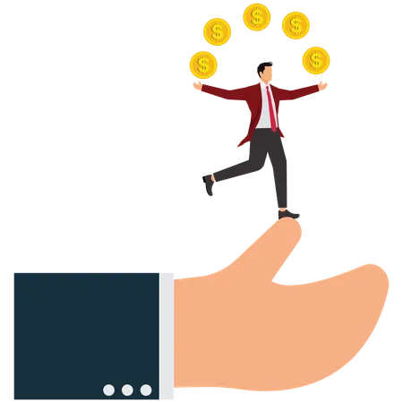 ビジネスマンが両手で金貨をジャグリングしている  イラスト
