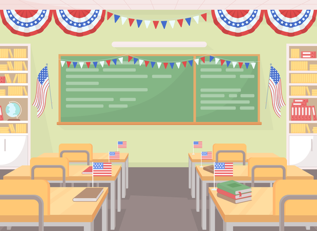 July fourth festive decor in classroom  Illustration