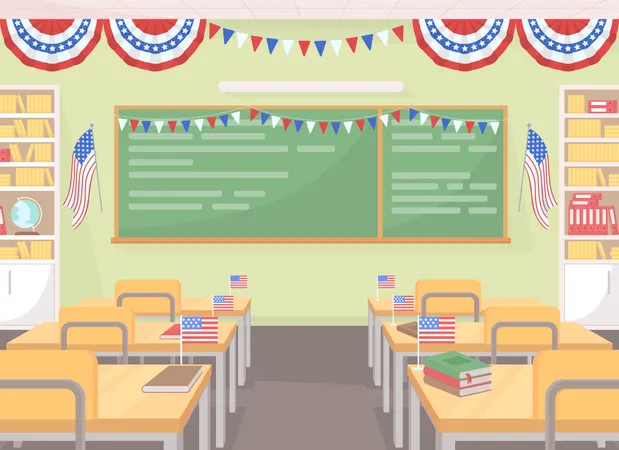 July fourth festive decor in classroom  Illustration