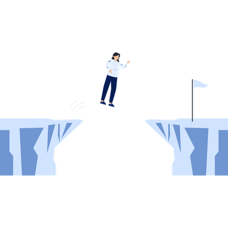 Jumping Figure Over Gap with Flag  Illustration