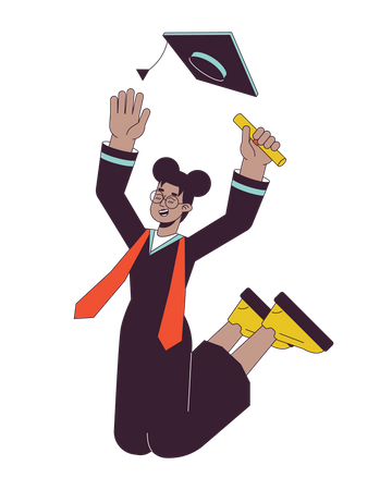 Jumping graduate female african american  Illustration