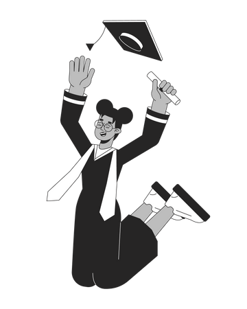 Jumping graduate female african american  Illustration