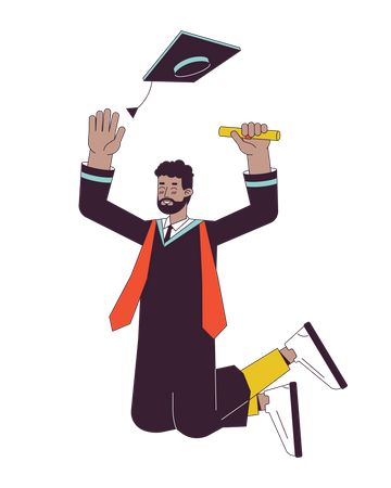 Jumping male student in graduation gown  Illustration