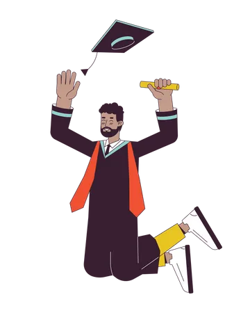 Jumping male student in graduation gown  Illustration