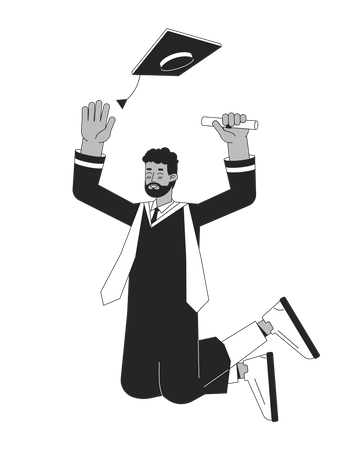 Jumping male student in graduation gown  Illustration