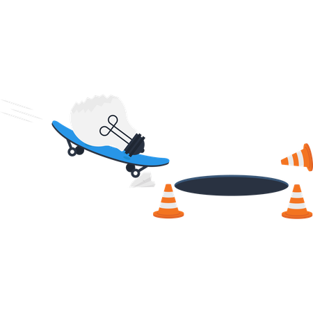 Jumping Over Obstacle with Road Cones  Illustration