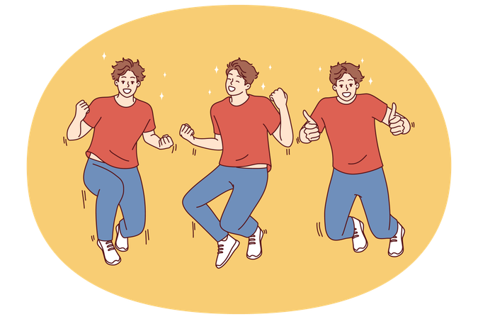 Jumping young man making winning gestures feeling joy and happiness from winning bet  Illustration