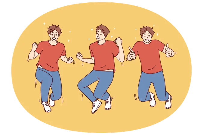 Jumping young man making winning gestures feeling joy and happiness from winning bet  Illustration