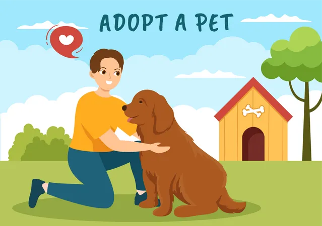 Junge adoptiert Hund  Illustration