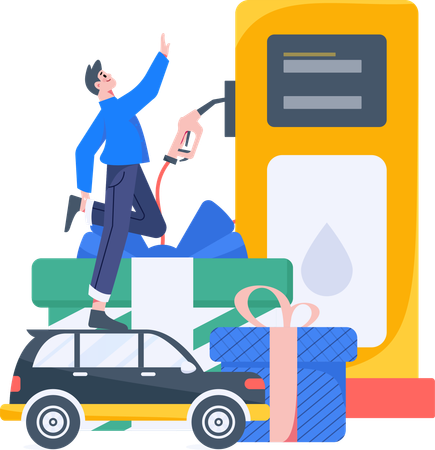 Junge an der Tankstelle  Illustration