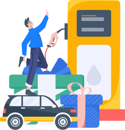 Junge an der Tankstelle  Illustration