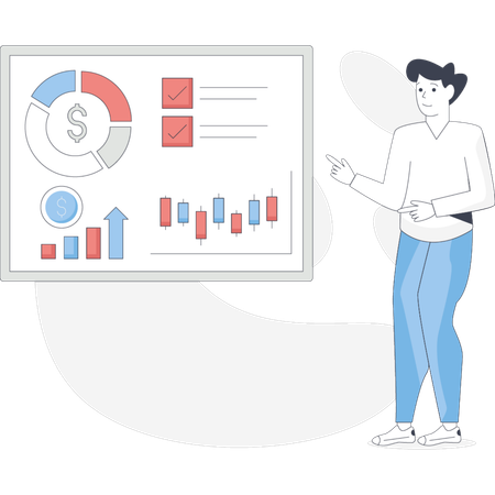 Junge analysiert Aktienmarkt  Illustration