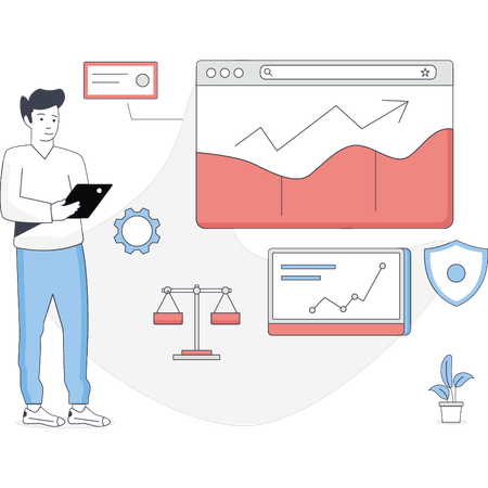 Junge Analyse steigende Grafik  Illustration